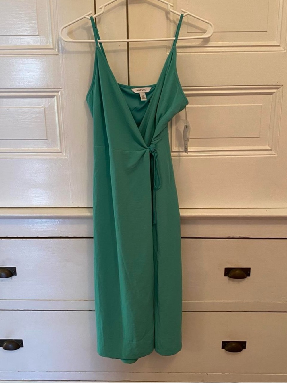 Nine West Teal Wrap-Style Midi Dress